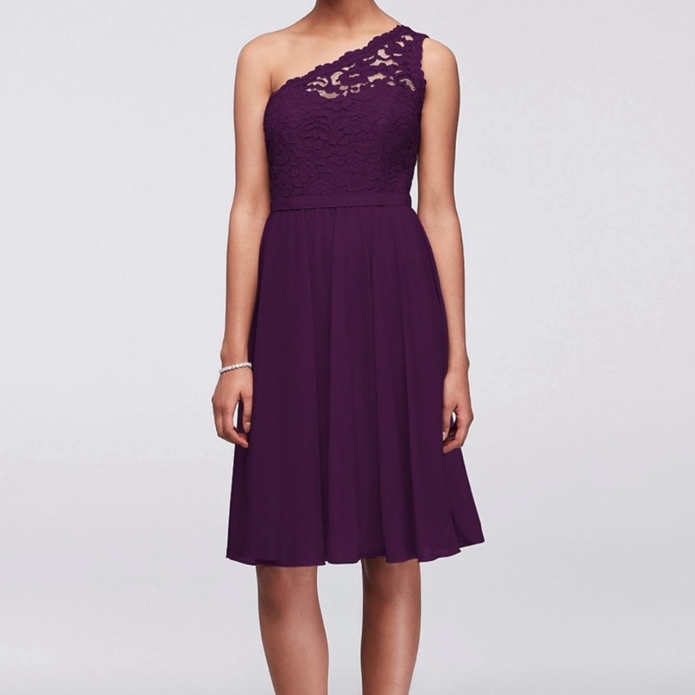 Bridesmaid Dress - Plum one shoulder lace